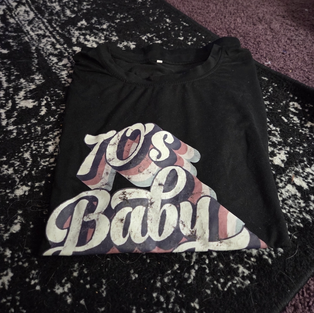 '70s Baby Retro Graphic Tee - Black with Multicolor Print